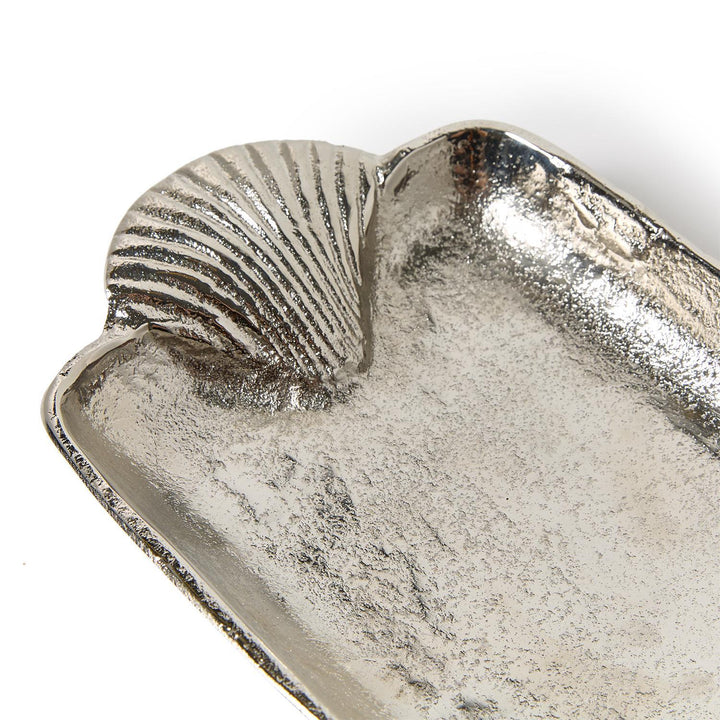 Clam Shell Handle Silver Serving Tray