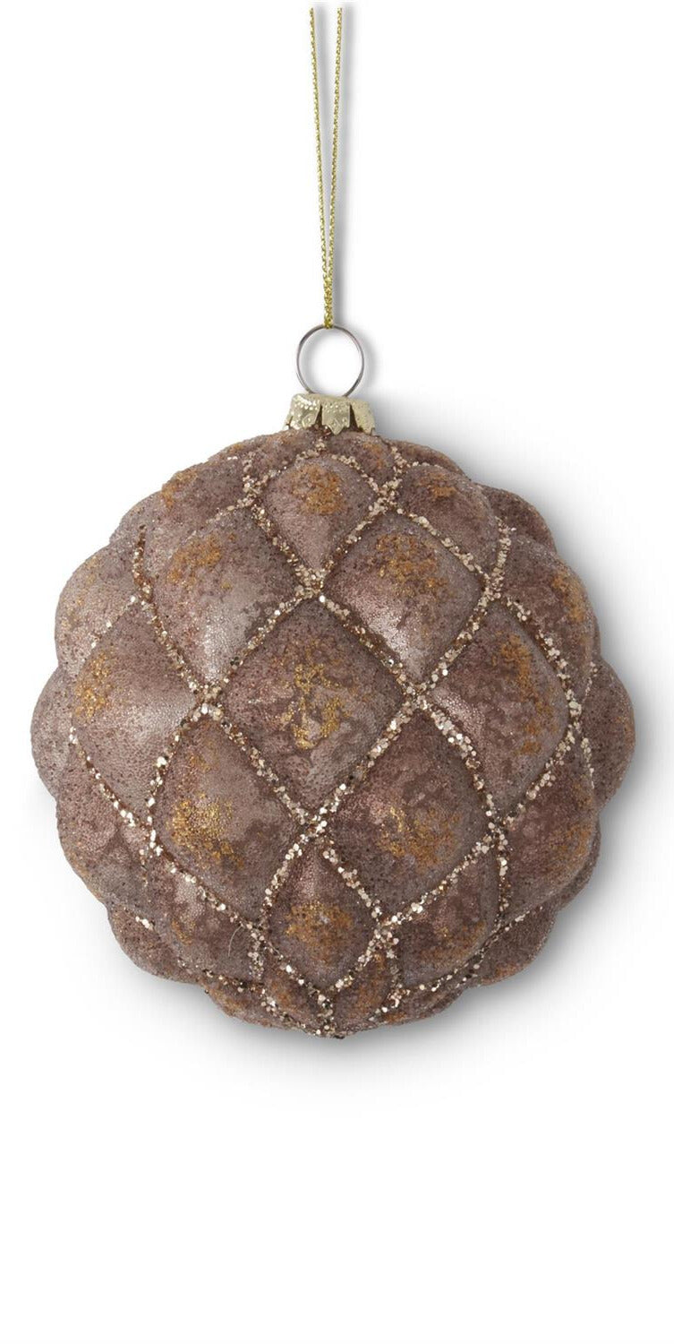 Glittered Brown Quilted Glass Ornament