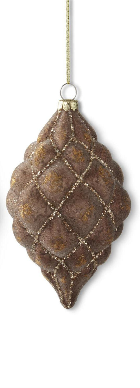 Glittered Brown Quilted Glass Ornament
