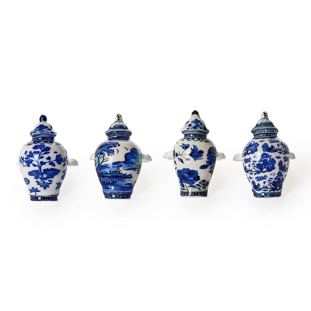Chinoiserie Hand-Painted Blue and White Temple Jar Napkin Ring