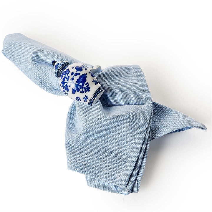 Chinoiserie Hand-Painted Blue and White Temple Jar Napkin Ring