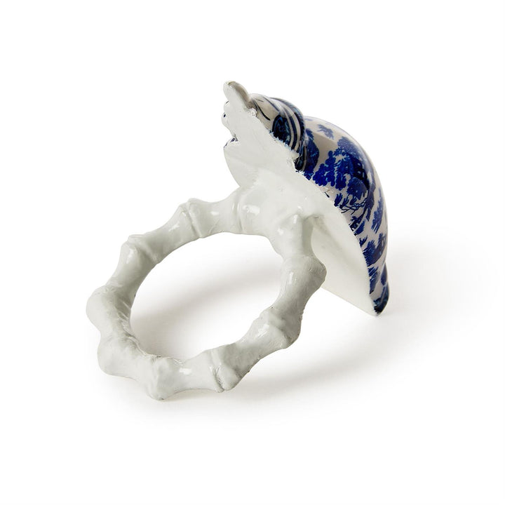 Chinoiserie Hand-Painted Blue and White Temple Jar Napkin Ring
