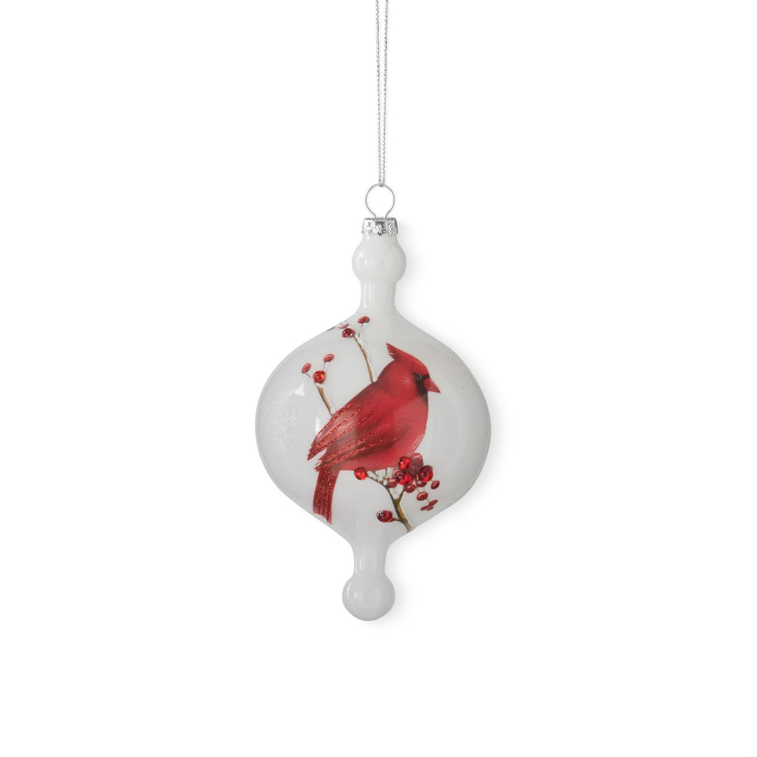 Assorted White Glass Cardinal & Bead Finial Ornament
