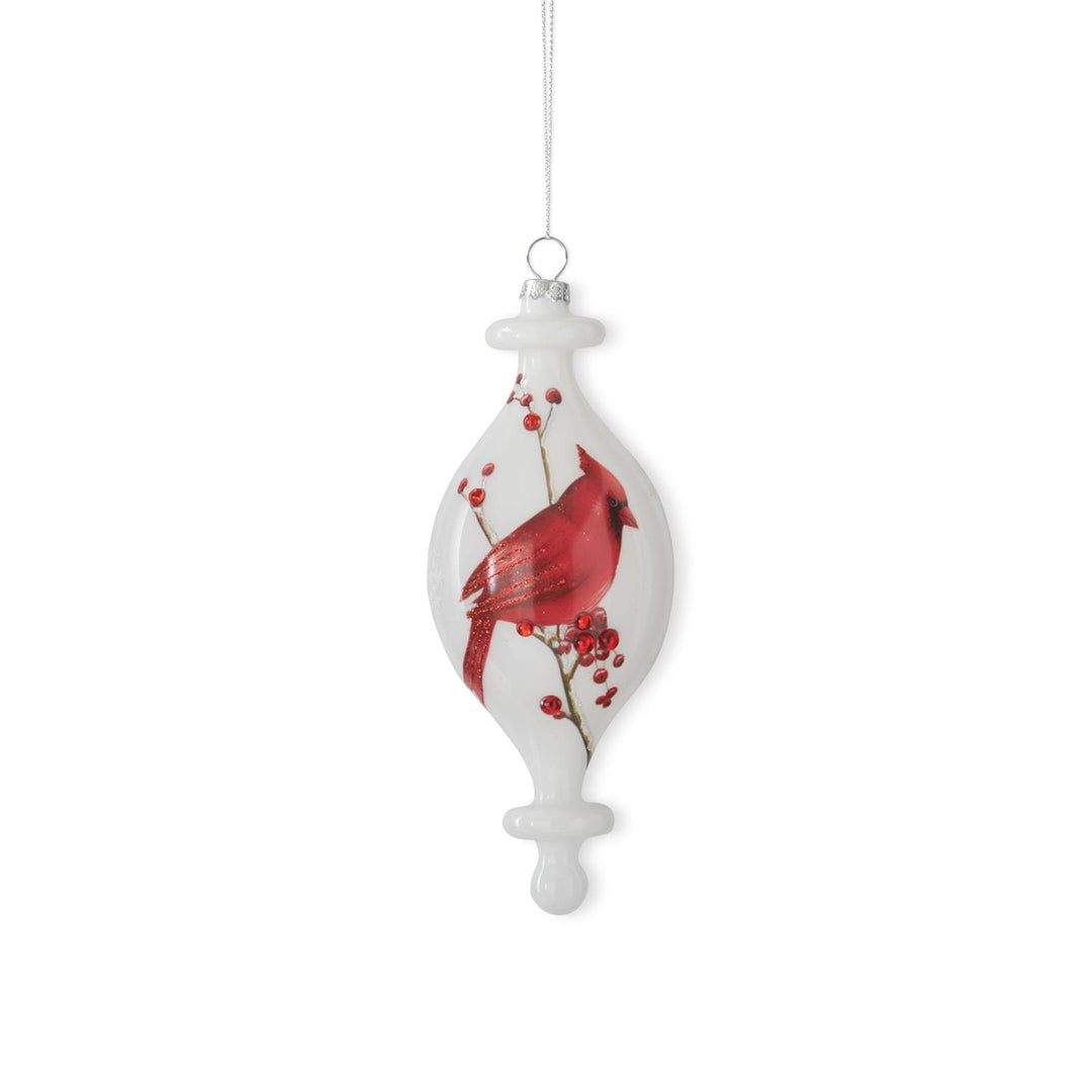 Assorted White Glass Cardinal & Bead Finial Ornament