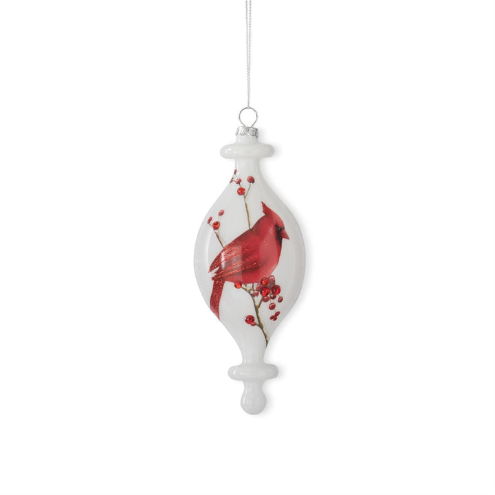 Assorted White Glass Cardinal & Bead Finial Ornament