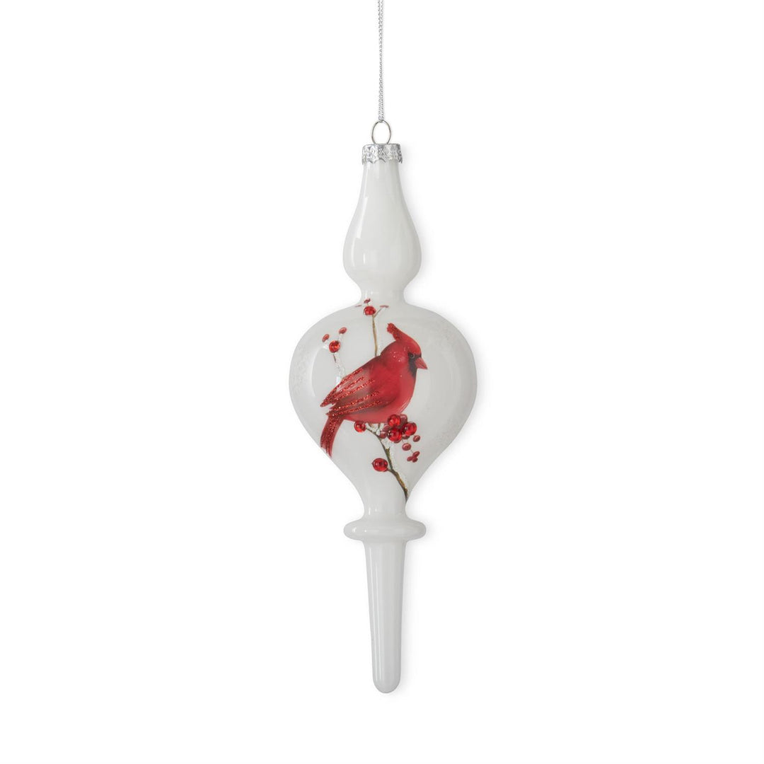 Assorted White Glass Cardinal & Bead Finial Ornament