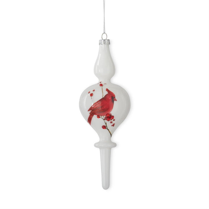 Assorted White Glass Cardinal & Bead Finial Ornament