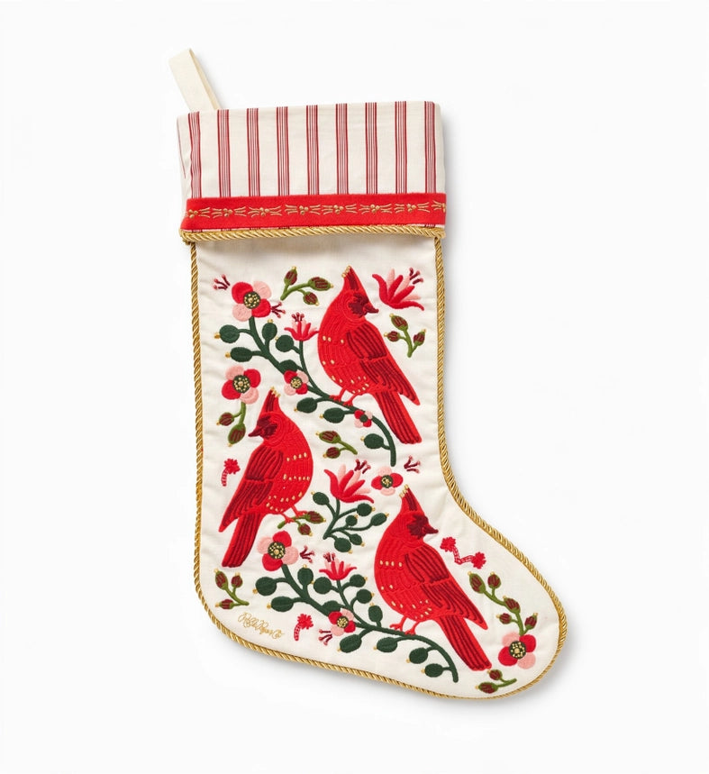 Rifle Paper Co. Cardinals Embroidered Stocking