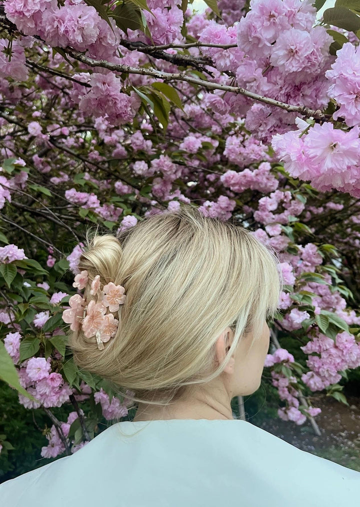 Solar Eclipse Hand-painted Pink Cherry Blossoms Flower Claw Hair Clip
