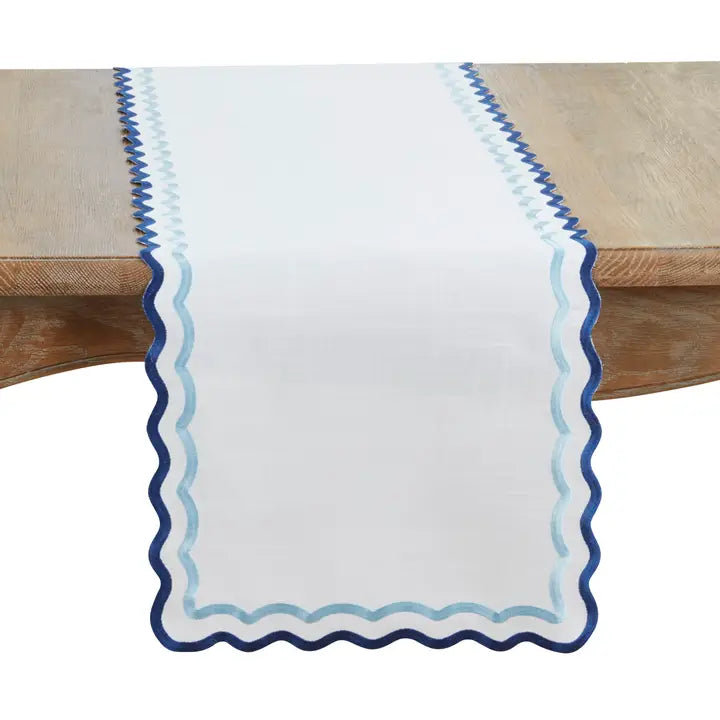 Blue Scalloped Border Table Runner