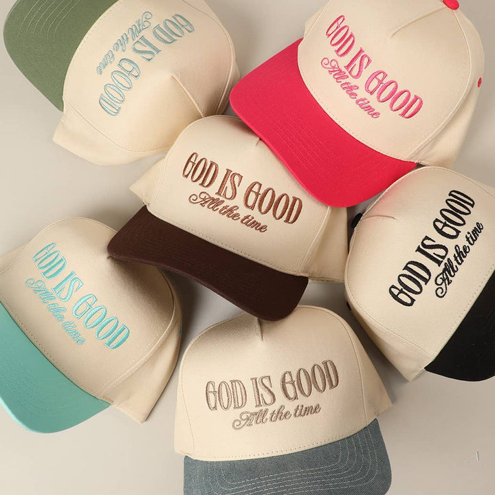 Fashion City God Is Good All The Time Embroidery Trucker Hat