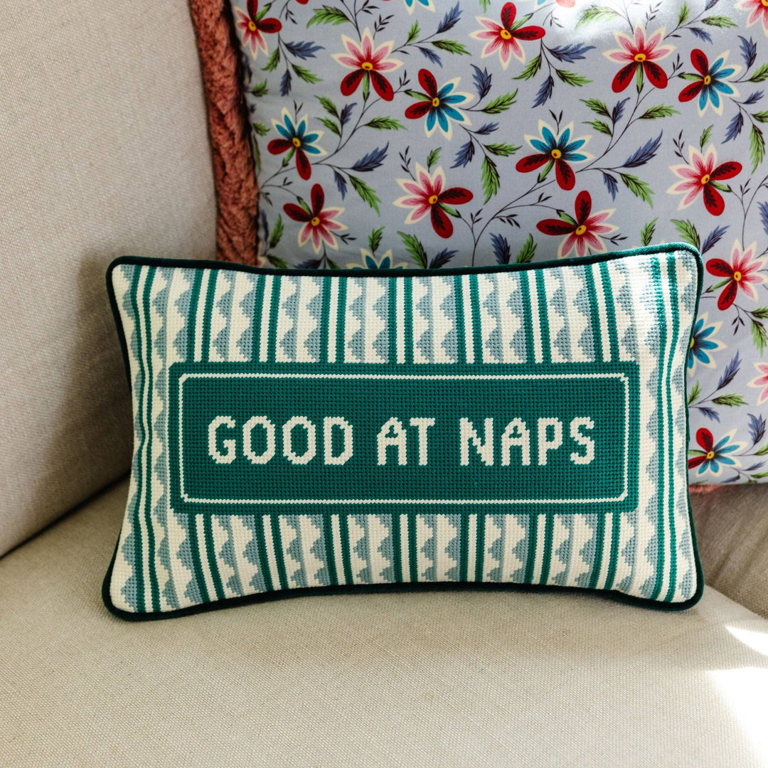 Furbish Studio "Good at Naps" Needlepoint Pillow