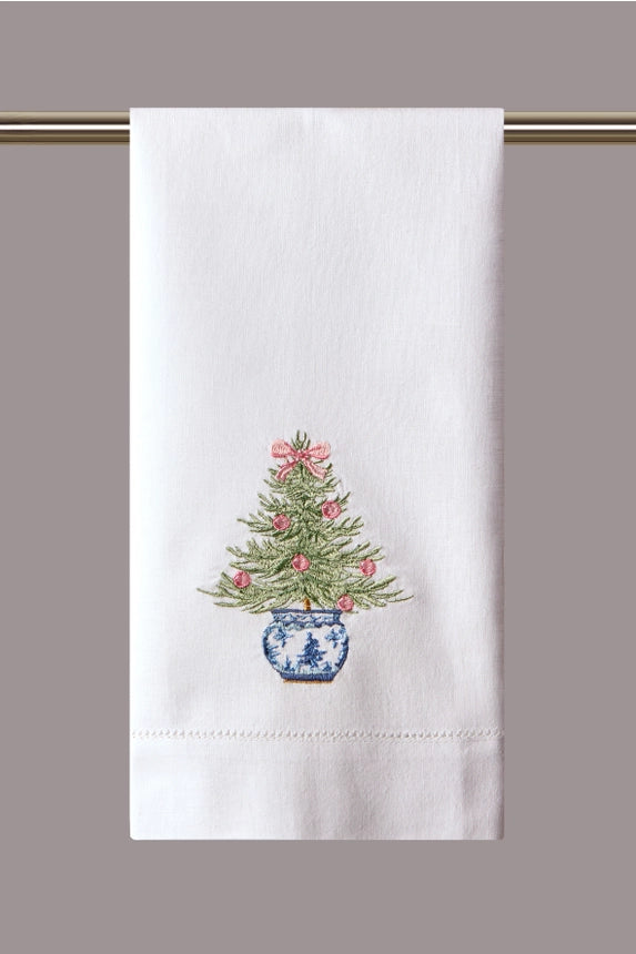 Peking Handicrafts Christmas Tree Embroidered Guest Towel