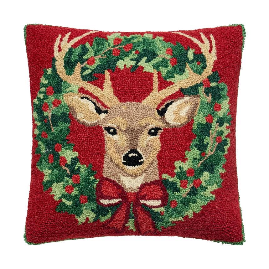 Peking Handicrafts Reindeer Wreath Hook Pillow