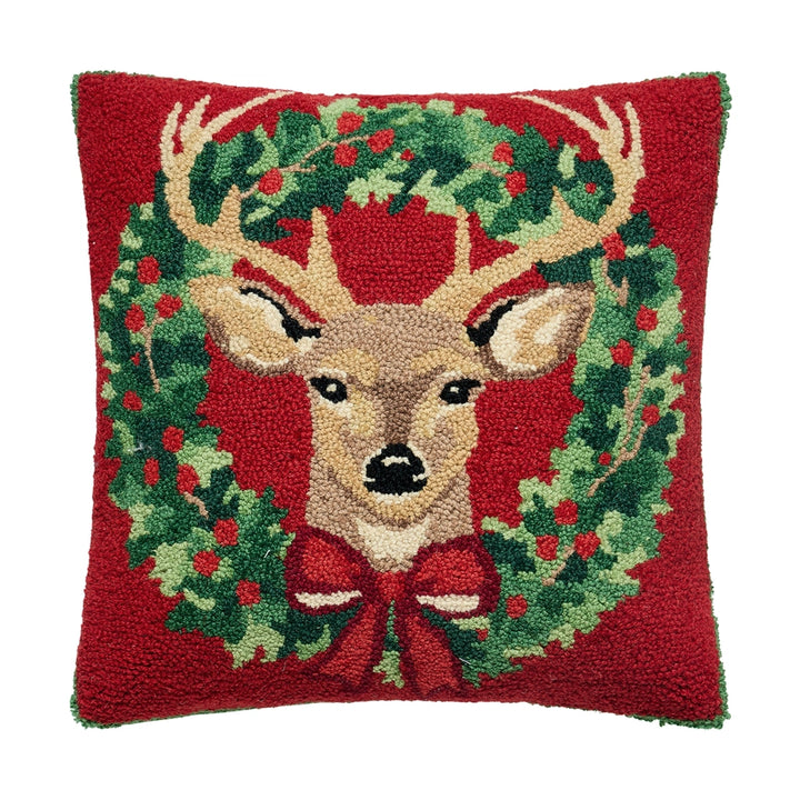 Peking Handicrafts Reindeer Wreath Hook Pillow
