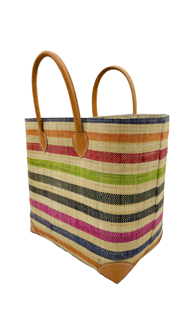 Shebobo - Rayo Stripes Straw Basket Bag - Multi Cream