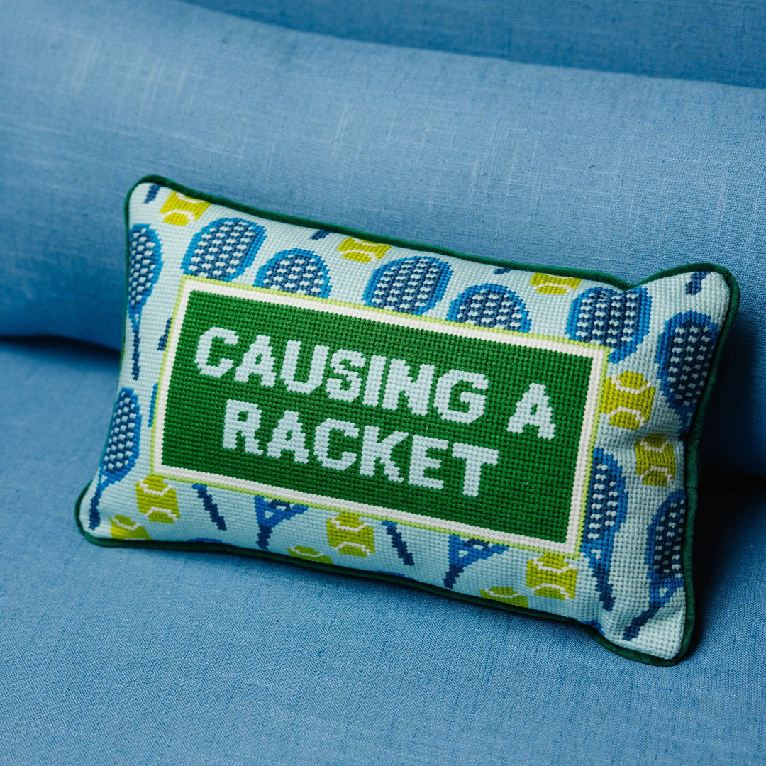Furbish Studio "Causing A Racket" Needlepoint Pillow