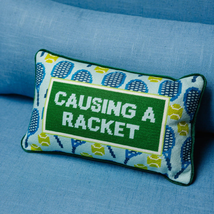 Furbish Studio "Causing A Racket" Needlepoint Pillow