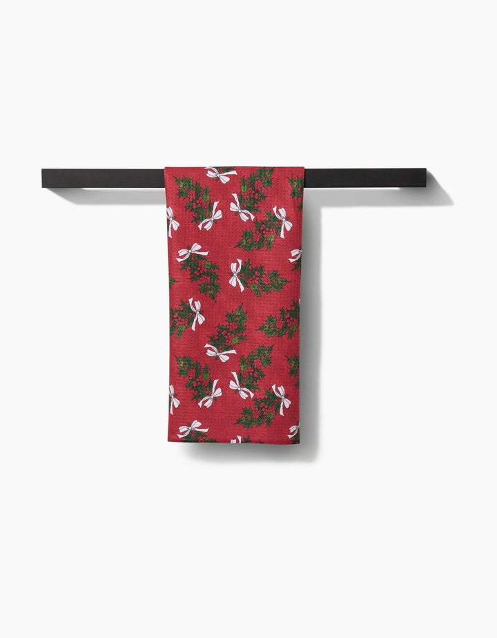 Geometry Christmas Berry Bow Tea Towel