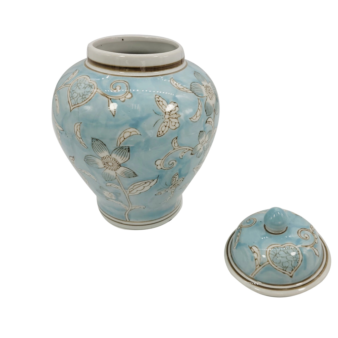 Light Blue & White Ceramic Chinoiserie Ginger Jar