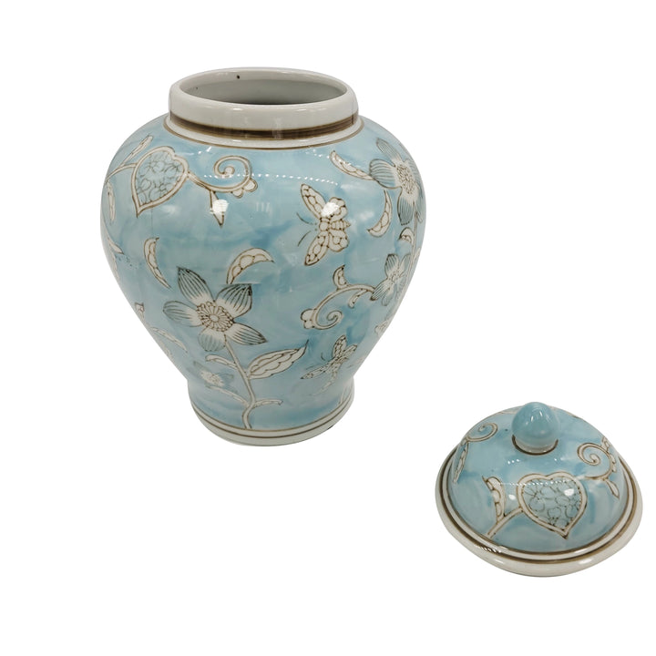 Light Blue & White Ceramic Chinoiserie Ginger Jar