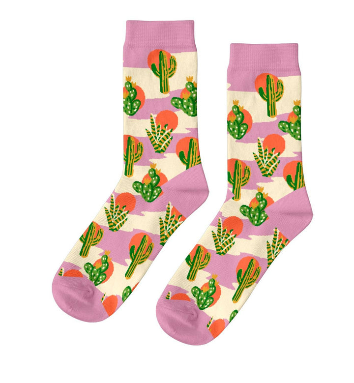 Yellow Owl Cactus Sunset Crew Socks