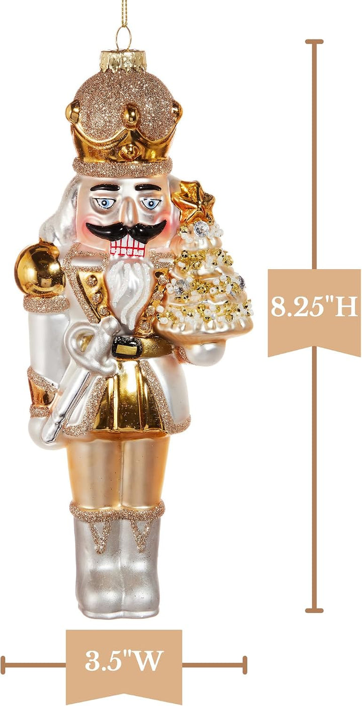 8.25" White Gold Nutcracker Ornament
