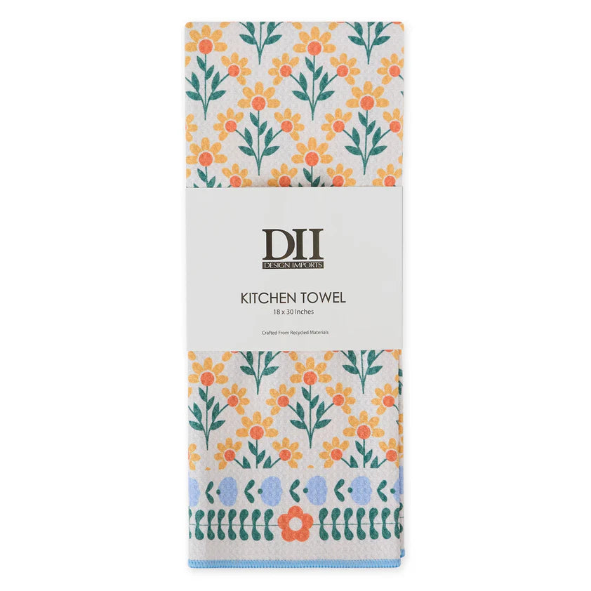 Scandi Spring Flowers Printed Microfiber Dishtowel