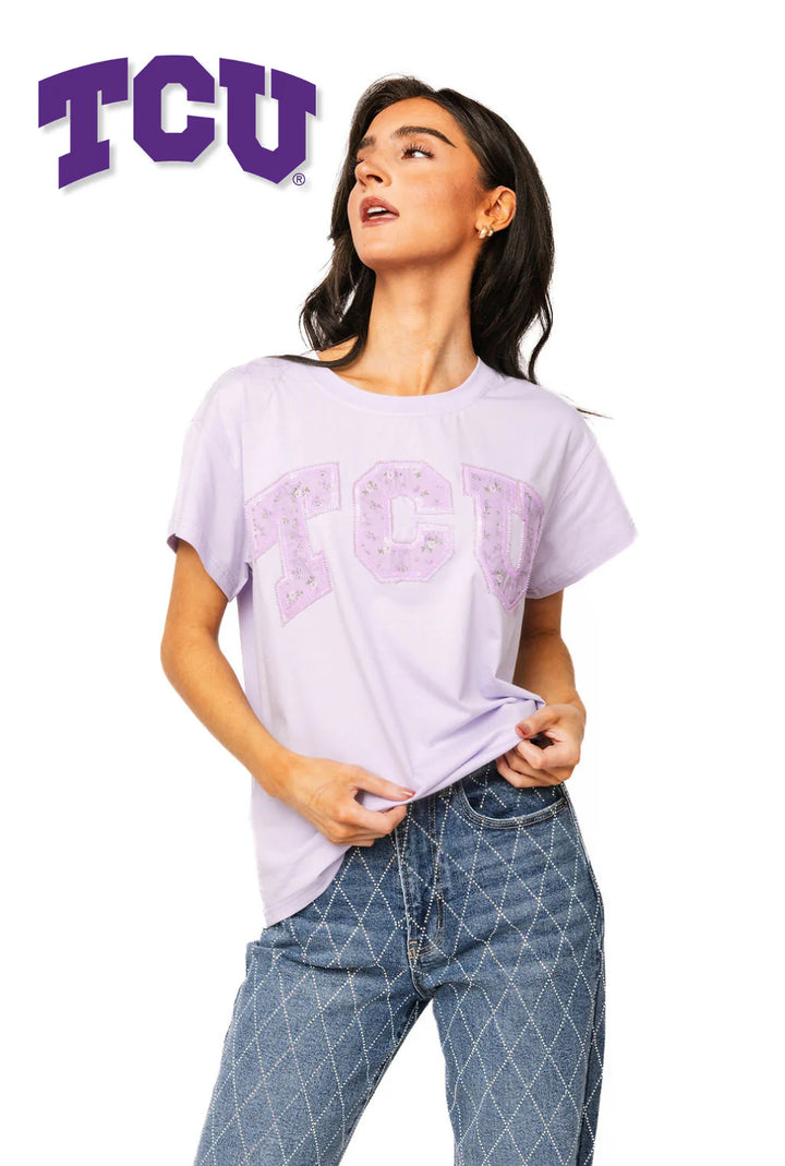 Queen of Sparkles Licensed TCU Floral Initial Tee