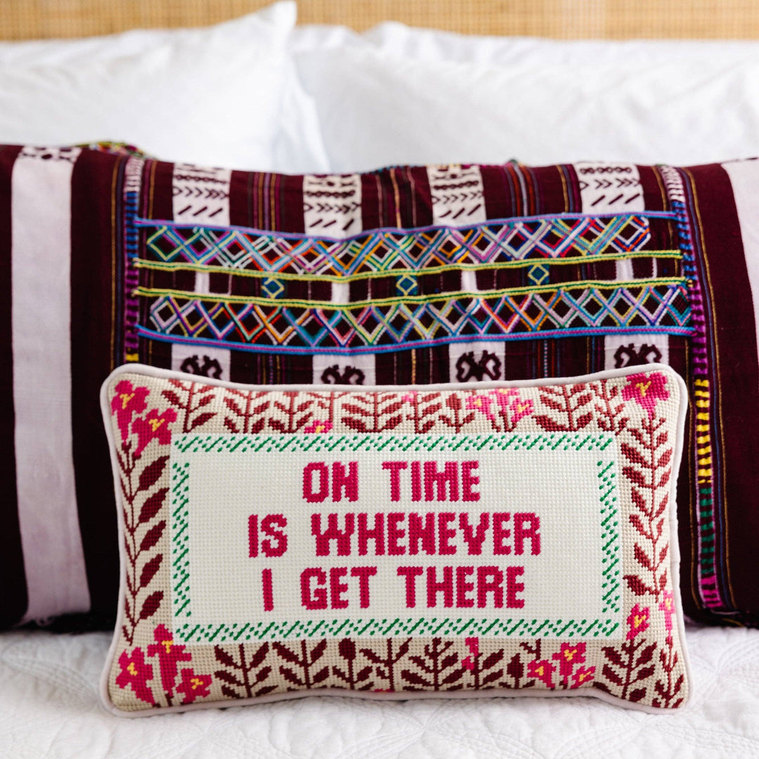 Furbish Studio "On Time" Needlepoint Pillow
