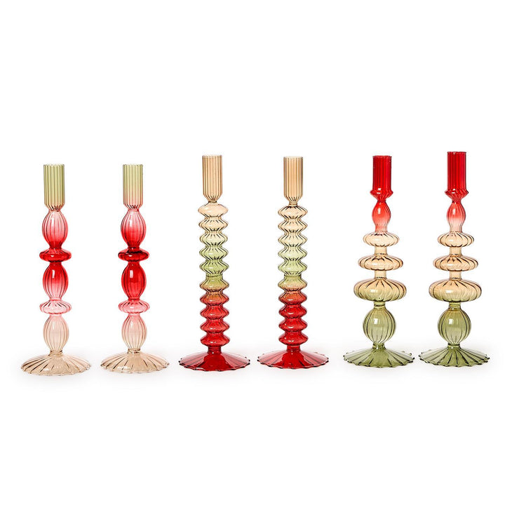 Two's Company Holiday Ombre Hand-Blown Glass Candlestick