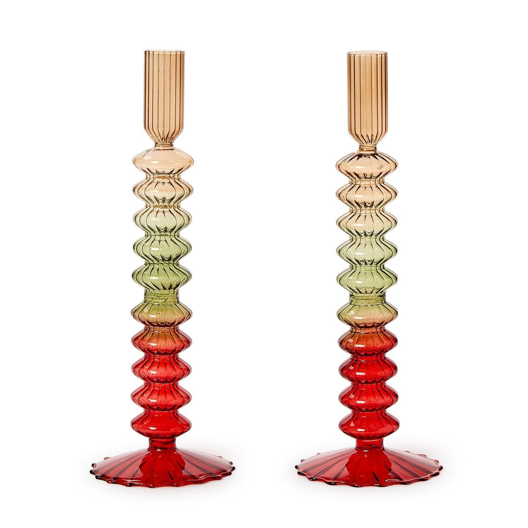 Two's Company Holiday Ombre Hand-Blown Glass Candlestick