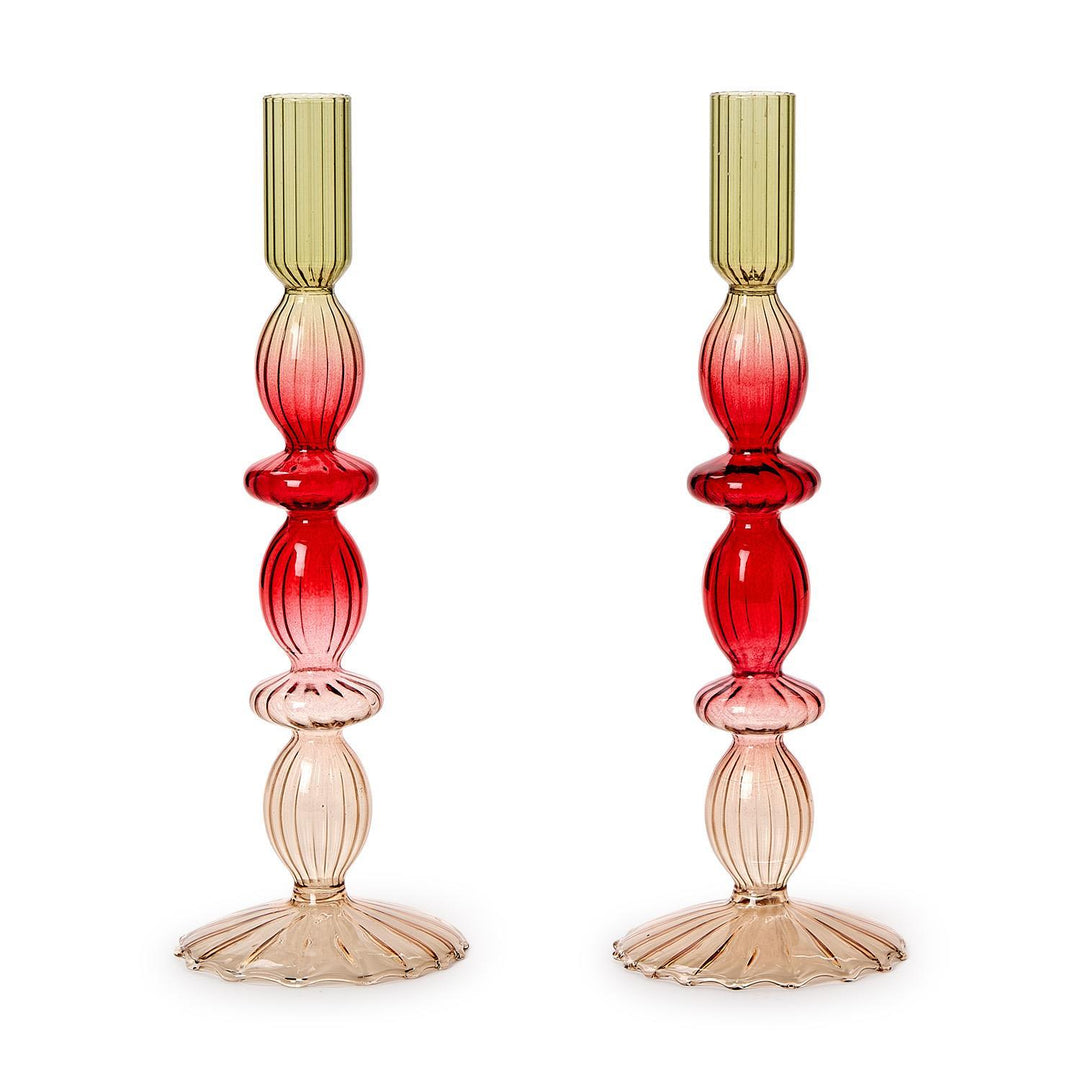 Two's Company Holiday Ombre Hand-Blown Glass Candlestick