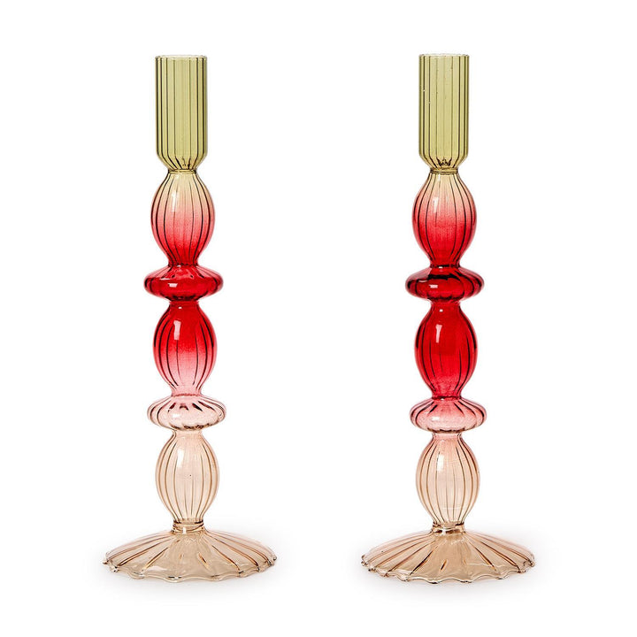 Two's Company Holiday Ombre Hand-Blown Glass Candlestick
