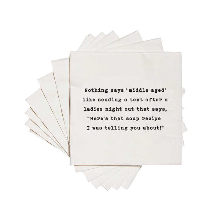 "Middle Aged…Text Soup Recipe" Paper Cocktail Napkins