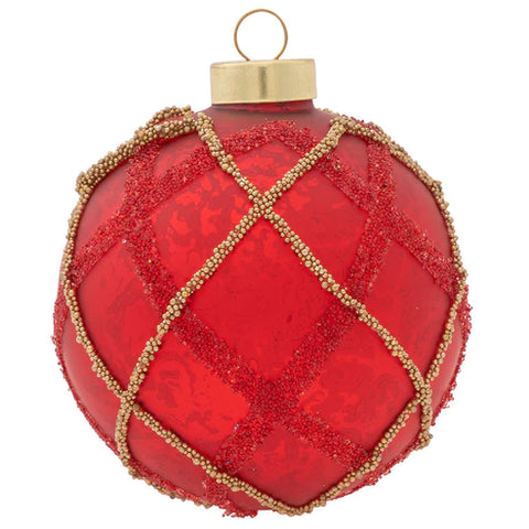 Round Red and Gold Beaded Ornament