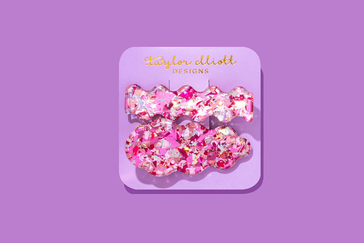 Taylor Elliott Designs Medium Pink Confetti Hair Clip Set