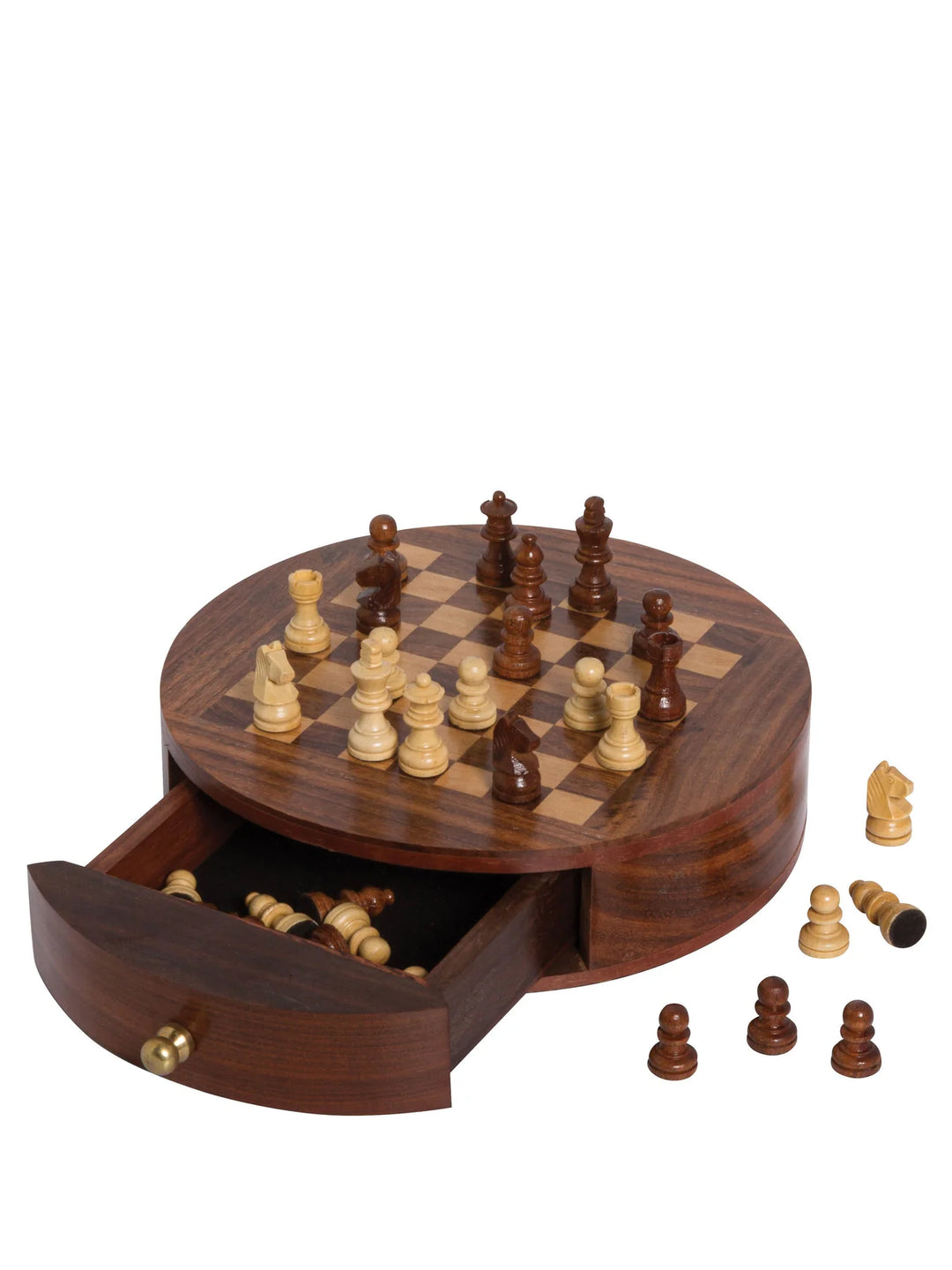 Mango Wood Round Chess Game