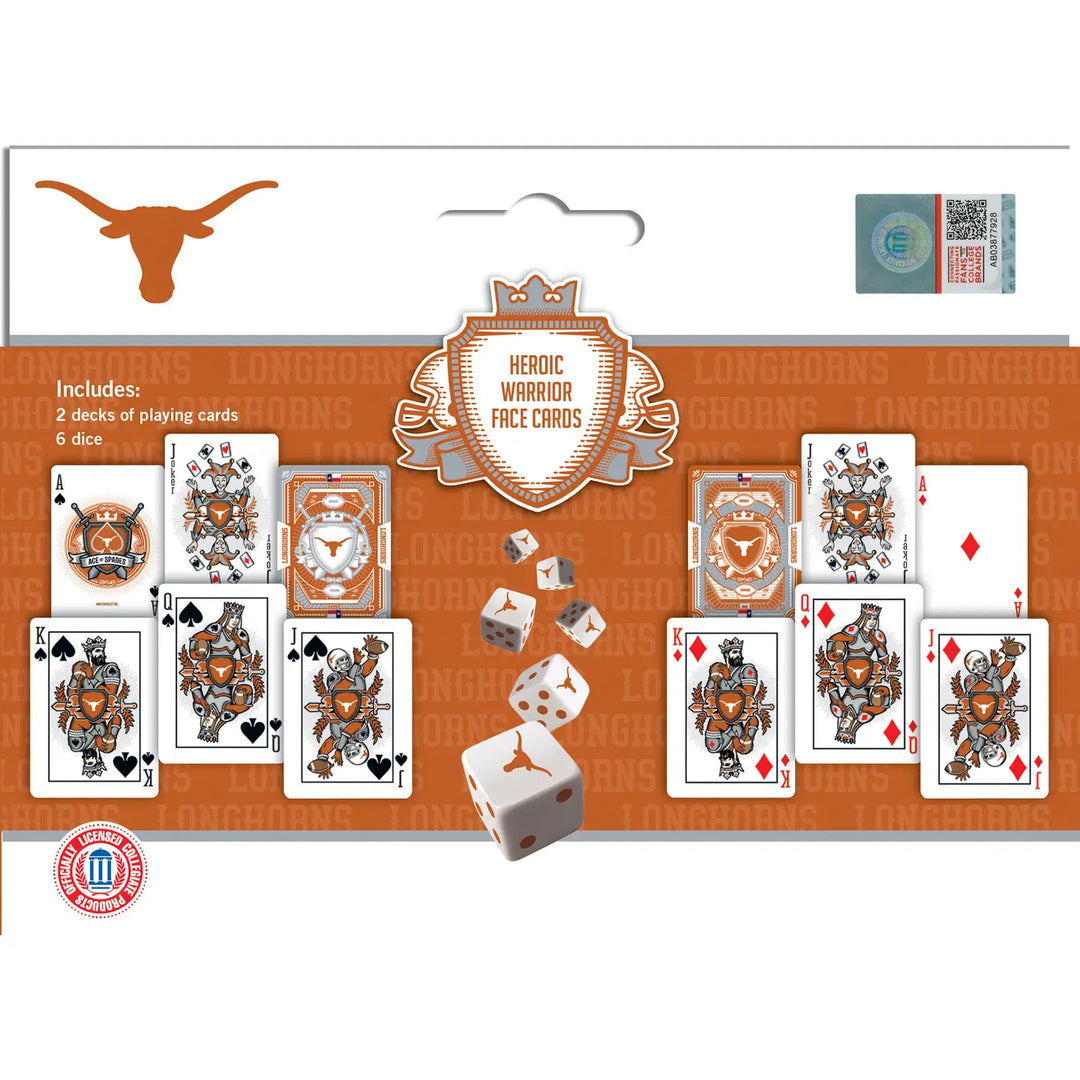Masterpiece Puzzles Texas Longhorns 2-Pack Playing Cards & Dice Set