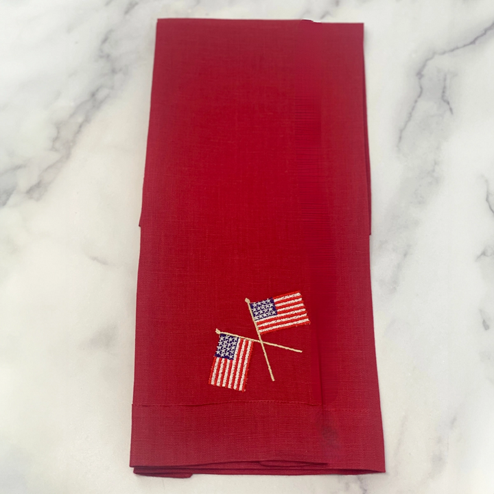Red American Flags Linen Towel