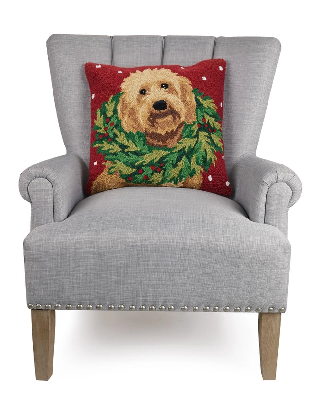 Peking Handicrafts Labradoodle with Wreath Hook Pillow