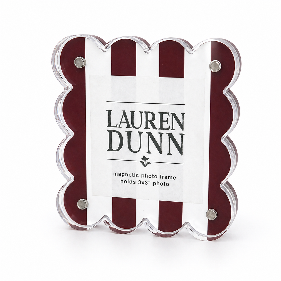 Lauren Dunn Maroon and White Striped Gameday Scalloped Acrylic Frame