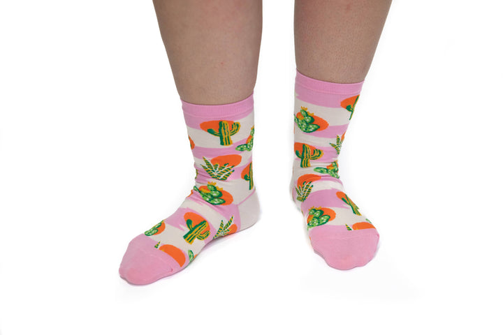 Yellow Owl Cactus Sunset Crew Socks