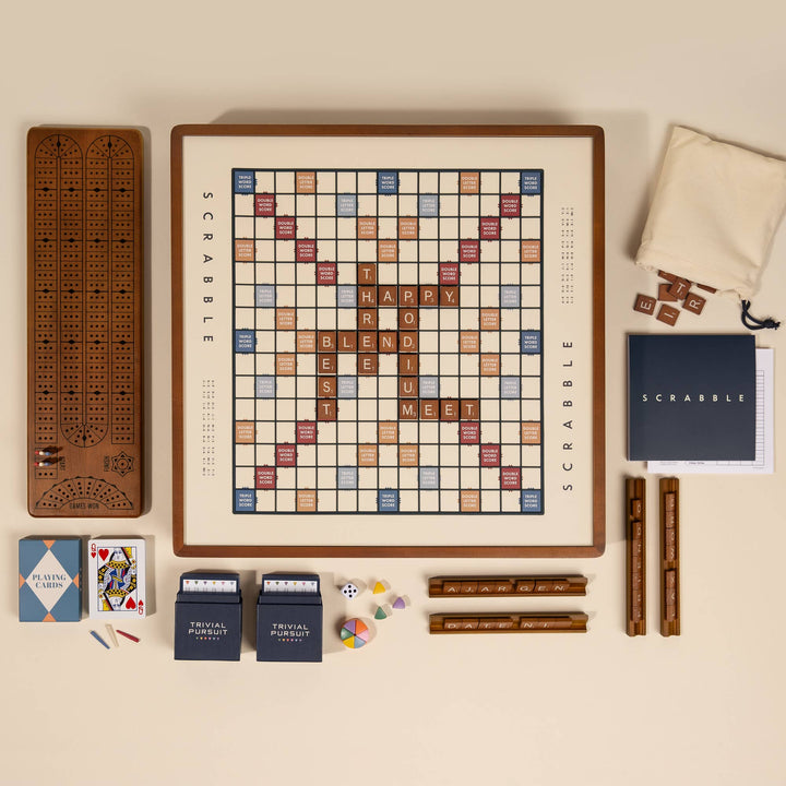 WS Game Company 3-in-1 Game Collection: Scrabble, Trivial Pursuit & Cribbage