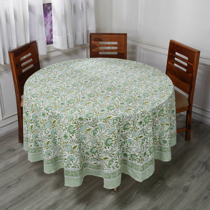 Cotton Print Club Printed Cotton Round Tablecloth Agate Green