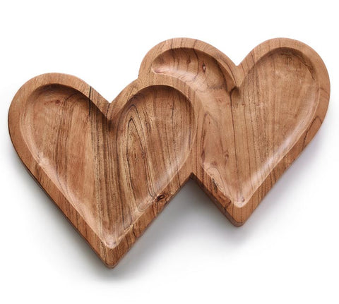 Acacia Wood Double Heart Tray