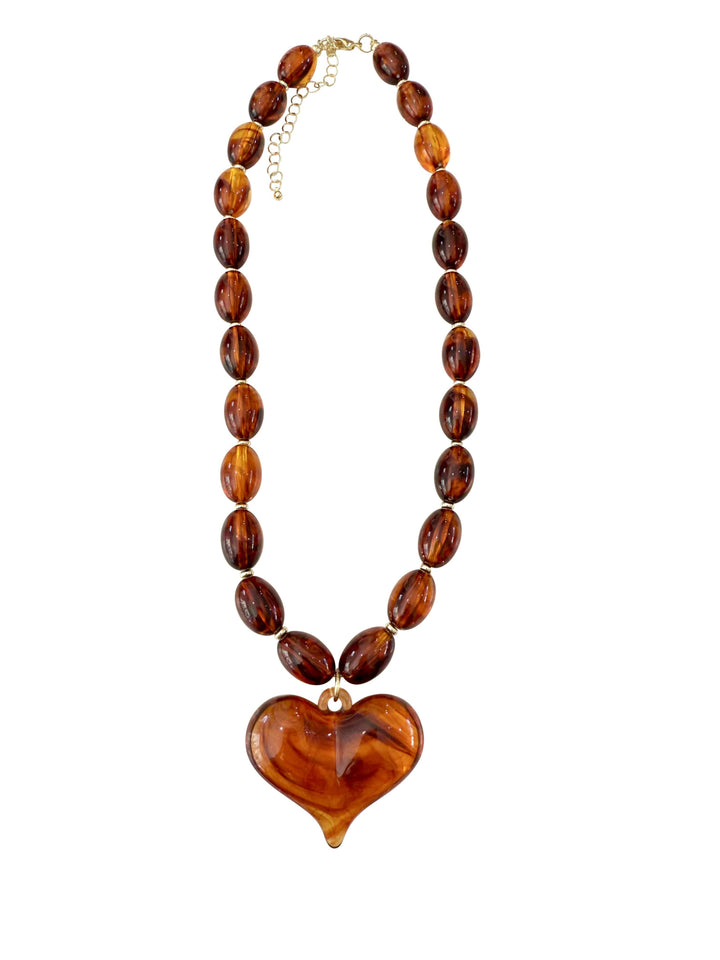 Gemelli Roxie Tortoise Beaded Necklace with Heart Charm