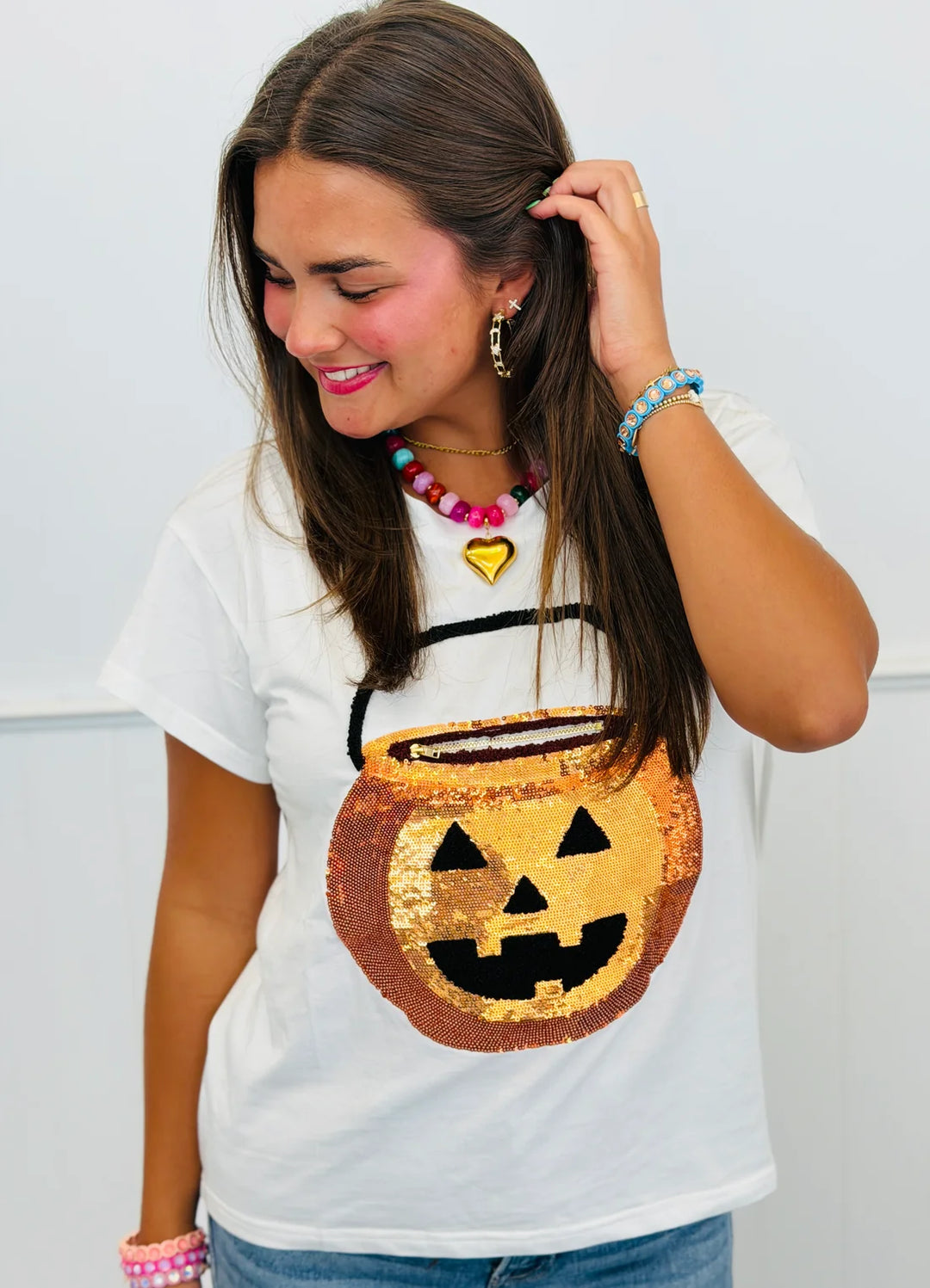 Queen of Sparkles White Pumpkin Candy Bucket Tee