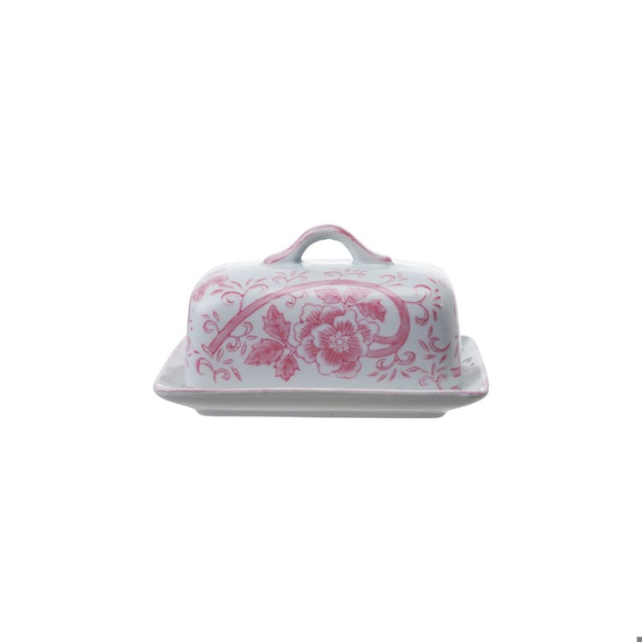 Hazel Mazel Pink & White Butter Dish