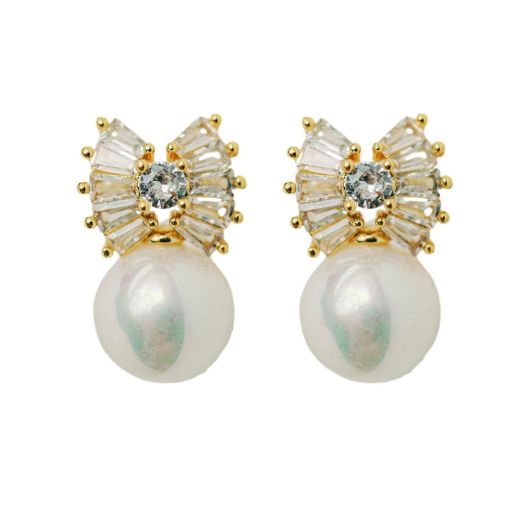 St Armands Gold Pearl Holiday Statement Bow Earrings